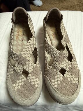 Skechers Beige Woven Slip-On Flats